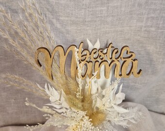 Beste Mama Tortendekoration Tortendeko Tortentopper Muttertag Tortenaufleger mini Trockenblumenstrauß Boho Cake Topper