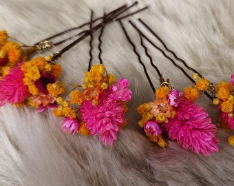 Zartes Haarschmuck Haarnadel Konserviertes Schleierkraut ,Pink Orange Trockenblumen Boho Hochzeit Brautschmuck Blumen Hochzeit Fotoshooting