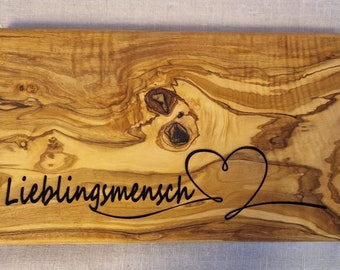 Olivenholz Frühstücksbrett Schneidebrett Gravur Lieblingsmensch Herzensmensch  Holz Geschenk Frau,Mann, Freundin, Freund Valentinstag