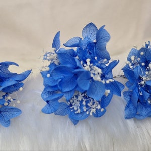 Set 3 x Zartes Haarschmuck Haarnadel Konserviertes Schleierkraut ,Hortensien Blau Trockenblumen Boho Hochzeit Brautschmuck Bild 3