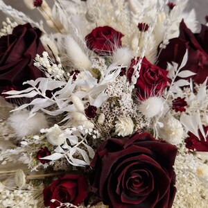 Strauß Brautstrauß Infinity Rosen Bordeaux Bohostrauß Pampasgras Trockenblumenstrauß Boho Trockenblumen Standesamt Hochzeit Bild 3