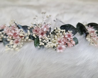 Haarnadel Set Haarschmuck Blumen  Blumenschmuck Schleierkraut Eukalyptus Weiß  Rosa Litschi Kopfschmuck Trockenblumen Hochzeit Fotoshooting