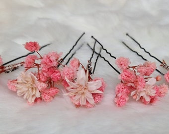 Set 5 x Haarnadeln Haarschmuck  Rosa Schleierkraut Bergblumen Trockenblumen Boho Hochzeit Brautschmuck Blumen Hochzeit