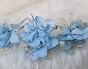 Ensemble de 3 x accessoires pour cheveux délicats épingle à cheveux gypsophile préservée, hortensias fleurs séchées bleu bébé bijoux de mariée mariage boho