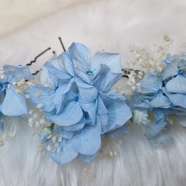 Set van 3 x delicate haaraccessoires haarspeld bewaard gypsophila, hortensia's babyblauwe gedroogde bloemen boho bruiloft bruidssieraden
