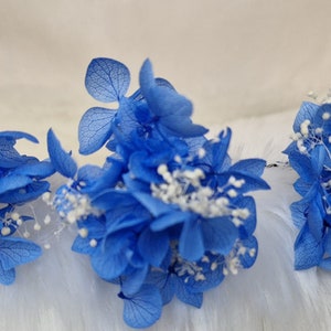 Set 3 x Zartes Haarschmuck Haarnadel Konserviertes Schleierkraut ,Hortensien Blau Trockenblumen Boho Hochzeit Brautschmuck Bild 4