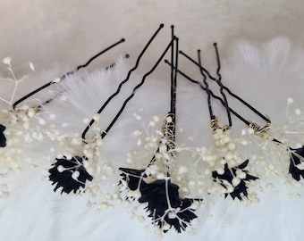 Zartes Haarschmuck Schleierkraut Schwarz Weiß Haarnadel Trockenblumen Boho Hochzeit Brautschmuck Hochzeit Fotoshooting Gothic