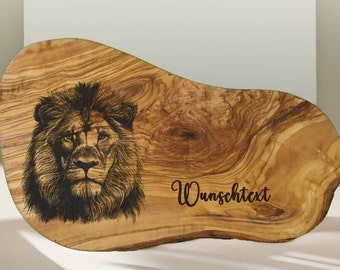 Lion gift personalized text, name olive wood breakfast board cutting board with engraving wooden birthday gift olive wood board