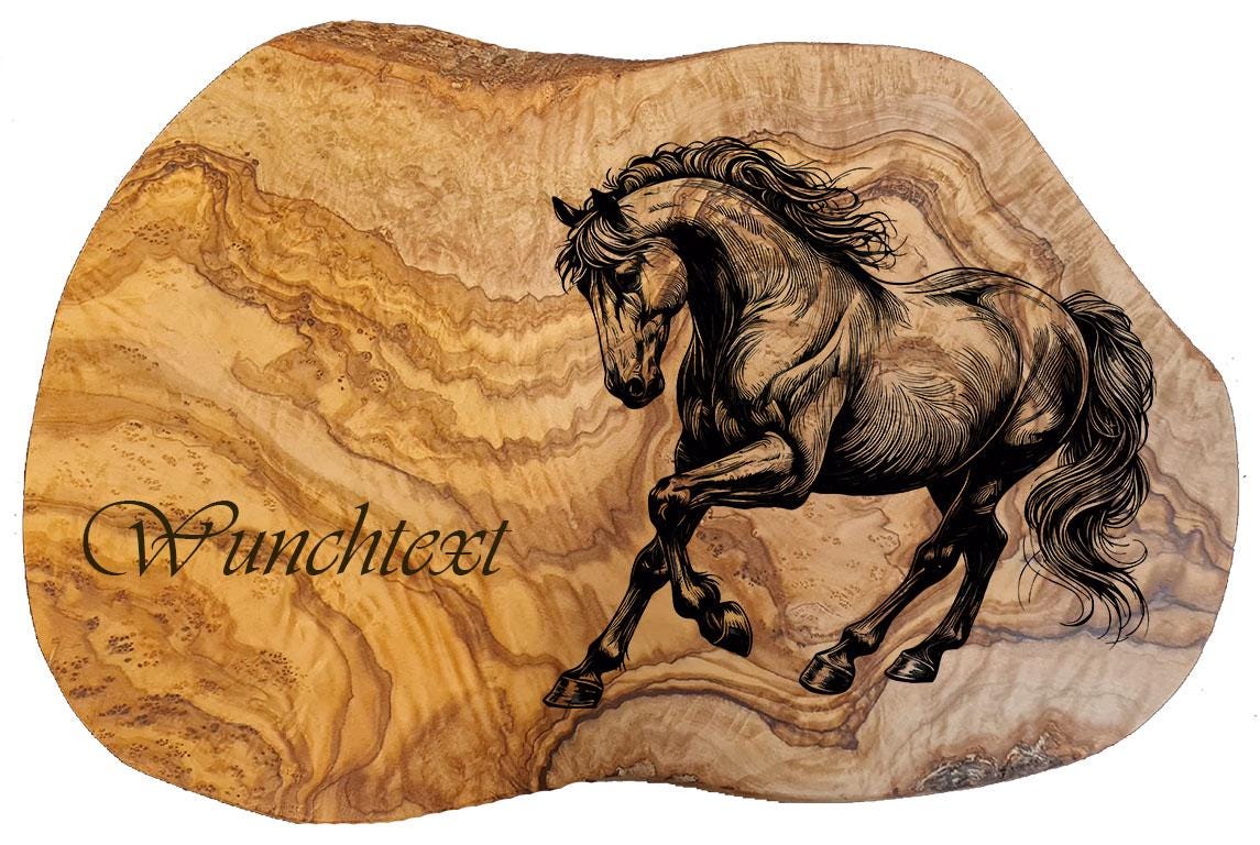 Frühstücksbrettchen Mit Pferde-Motiv & Persönlicher Gravur – Aus Ahornholz, 21x11 Cm (Geschenk Zur Einschulung)