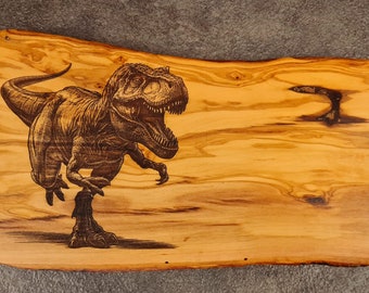 T-Rex Dinosaur Dino Gift Personalized Olive Wood, Engraved Breakfast Board Cutting Board Wood Birthday Olive Wood Board