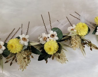 Hairpin Set Hair Accessories Flowers Natural Green White Yellow Headdress Dried Flowers Wedding Photoshootin
