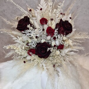 Strauß Brautstrauß Infinity Rosen Bordeaux Bohostrauß Pampasgras Trockenblumenstrauß Boho Trockenblumen Standesamt Hochzeit Bild 6