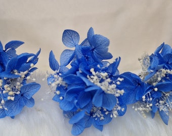 Set of 3 delicate hair accessories hairpin preserved gypsophila, hydrangea blue dried flowers boho wedding bridal jewelry