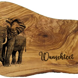 Elefant Geschenk personalisiert Text ,Name Olivenholz Frühstücksbrett Schneidebrett mit Gravur Holz Geburtstagsgeschenk Olivenholzbrett Bild 3