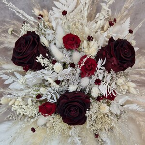 Strauß Brautstrauß Infinity Rosen Bordeaux Bohostrauß Pampasgras Trockenblumenstrauß Boho Trockenblumen Standesamt Hochzeit Bild 5