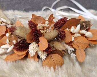 Haarschmuck für Hochsteckfrisur ,Blumenkrone Haarkranz Halbkranz, Kupfer Eukalyptus Trockenblumen Boho  Brautschmuck Hochzeit Fotoshooting