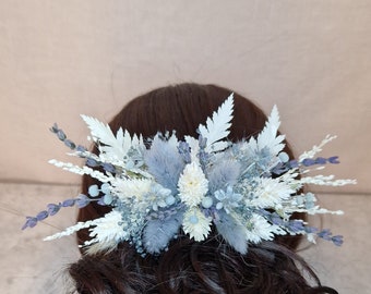 Haarschmuck Haarkamm Ice Blau Lavendel  Trockenblumen