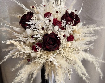 Bouquet Bridal Bouquet Infinity Roses Bordeaux Boho Bouquet Pampas Grass Dried Flower Bouquet Boho Dried Flowers Registry Office Wedding