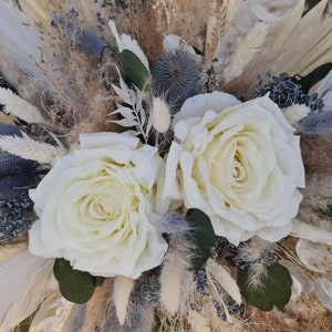 Autoschmuck mit 2 Mini Deko fürs Spiegel, Iceblau mit Rosen Grau Blau Creme Pampasgras Boho Trockenblumen Hochzeit Bild 4