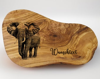 Elephant gift personalized text, name olive wood breakfast board cutting board with engraving wooden birthday gift olive wood board