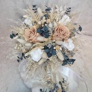 Trockenstrauß Strauß Brautstrauß ewige Rose in Nude, Creme Bohostrauß Pampasgras Trockenblumenstrauß Boho Trockenblumen Standesamt Hochzeit Bild 4