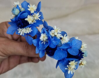 Delicate hair accessory marine blue / blue hairpin stabilized dried flowers boho wedding bridal jewelry photo shoot