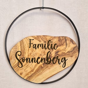 Türschild  35 cm Familie Herzlich Willkommen personalisiert Holz Olivenholz Namensschild Geschenk Türdeko