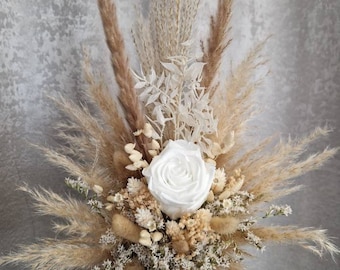 Petit bouquet de mariée demoiselles d’honneur bouquet blanc rose éternelle boho bouquet pampas herbe bouquet de fleurs séchées boho fleurs séchées bureau d’enregistrement mariage