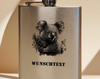 Hip flask 200 ml for on the go personalized with engraving made of brushed stainless steel, gift motif Kolala