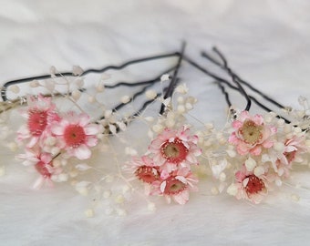 Zartes Haarschmuck Haarnadeln Hell Rosa Weiß Schleierkraut Glixia Trockenblumen Boho Hochzeit Brautschmuck Blumen Hochzeit