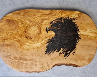 Eagle gift personalized text, name olive wood breakfast board cutting board with engraving wooden birthday gift olive wood board