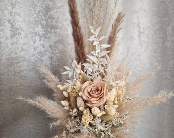 Kleiner Brautjungfern Strauß Brautstrauß ewige Rose Nude Bohostrauß Pampasgras Trockenblumenstrauß  Boho Trockenblumen Standesamt Hochzeit