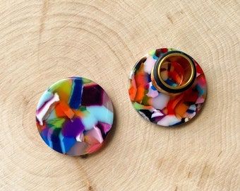8g-5/8&quot; (16mm) Rainbow Multi-color Marble Tortoiseshell Lightweight Stud Earrings Gauges/Earplugs Hider Plugs