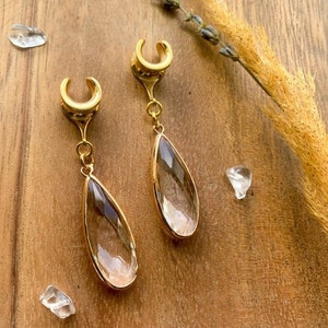 2g (6mm) - 1 3/16 (30mm) Large Crystal Glass Tear Saddles Drop Dangle Earrings Gauges/Earplugs Plugs