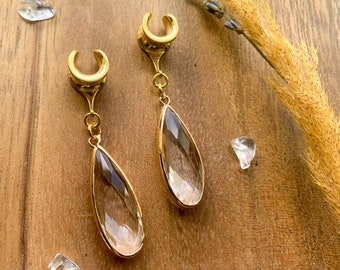 2g (6mm) - 1 3/16 (30mm) Large Crystal Glass Tear Saddles Drop Dangle Earrings Gauges/Earplugs Plugs