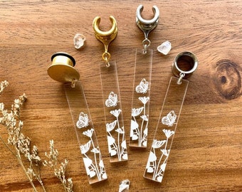 8g (3mm) - 1 3/16 (30mm) Clear Acrylic Butterfly Garden Drop Dangle Earrings Gauges/Earplugs Hider Plugs