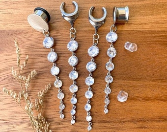 4g (5mm) - 1 3/16 (30mm) Rhodium Zircon Strands Saddles Hiders Drop Dangle Earrings Gauges/Earplugs Plugs