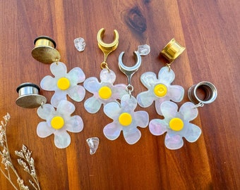 6g (4 mm) - 1 3/16 (30 mm) Gold oder Silber Daisy Flower Leichte Sättel Tropfen baumeln Ohrringe Gauges/Earplugs Verstecken Plugs Ohrringe