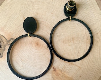 4g-5/8" (16mm) Large Black Acetate Hoops Lightweight Drop Dangle Earrings Gauges/Earplugs Hider Plugs