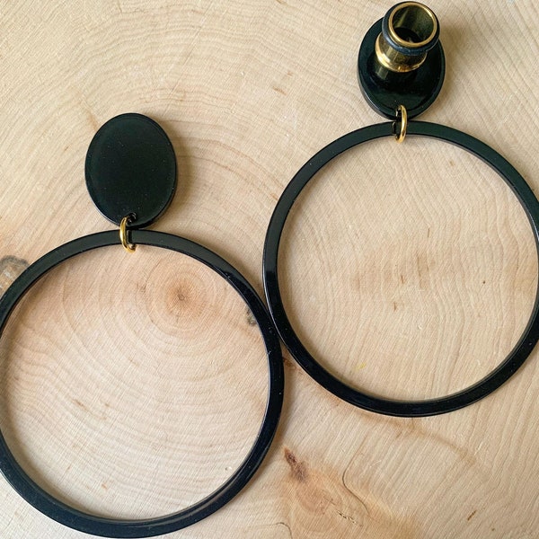 4g-5/8" (16mm) Large Black Acetate Hoops Lightweight Drop Dangle Earrings Gauges/Earplugs Hider Plugs