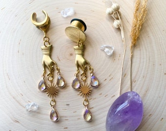6g (4mm) - 1 3/16 (30mm)  Gold 'Ethereal Touch' Saddles Hiders Drop Dangle Earrings Gauges/Earplugs Plugs