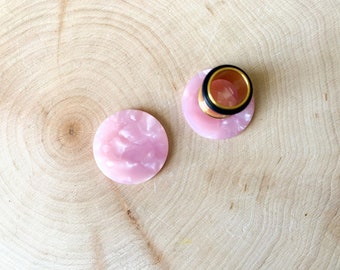 4g-9/16' (14mm) Small Pink Acetate Stud Lightweight Earrings Gauges/Earplugs Hider Plugs