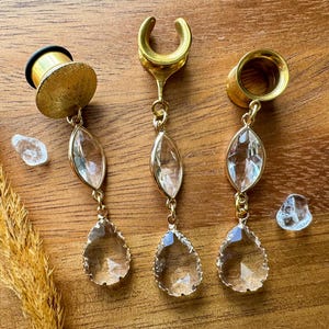 2g (6 mm) - 1 3/16 (30 mm) Gold Ton überzogene Glas Sättel Hiders Drop baumeln Ohrringe Gauges/Ohrstecker Plugs
