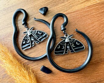 Black Steel Spiral Hangers w/Moth Plugs Earrings