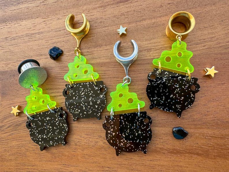 8g 3mm 1 3/16 30mm Bubbling Cauldron Drop Dangle Earrings Gauges