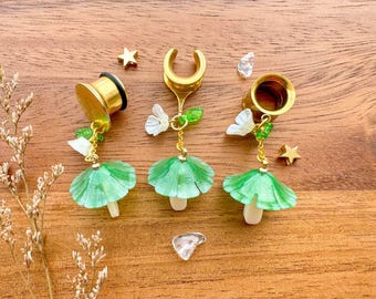 6g (4mm) - 1 3/16 (30mm) 'Mushroom Meadow Magic' Hiders Drop Dangle Earrings Gauges/Earplugs Plugs