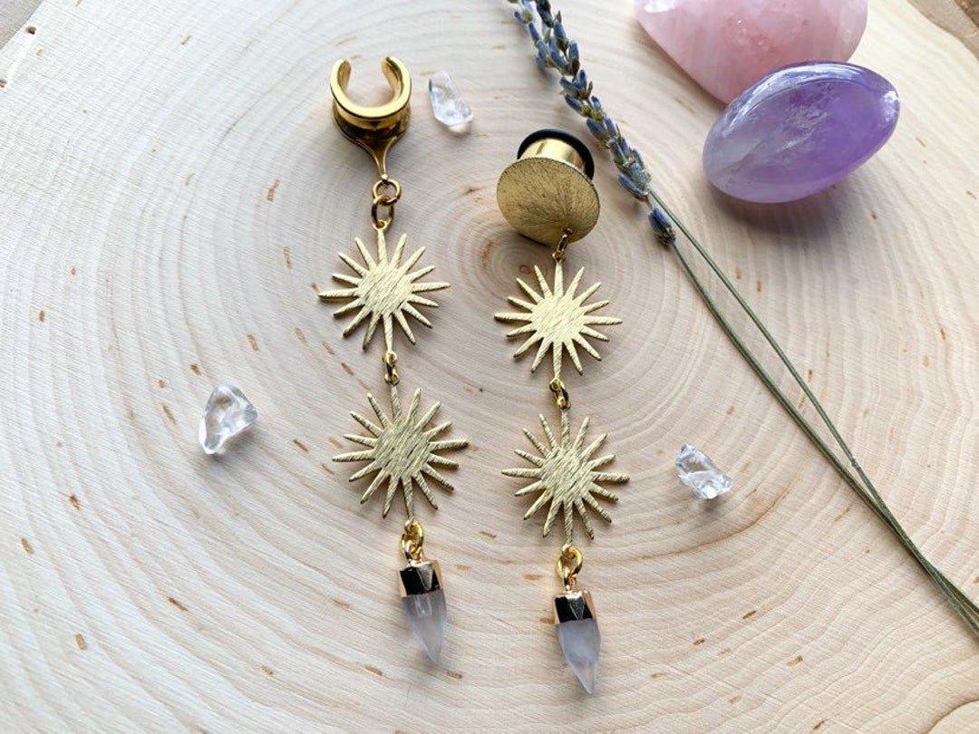 8g 3mm 1 3/16 30mm Brushed Gold Suns W/ Tear Jewel Lightweight Drop