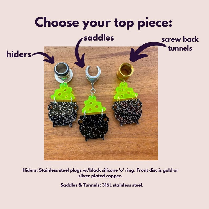 8g 3mm 1 3/16 30mm Bubbling Cauldron Drop Dangle Earrings Gauges