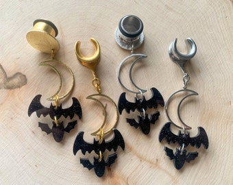 2g (6mm) - 1 3/16 (30mm) Gold or Silver 'Enchanting Night Sky' Saddles Hiders Drop Dangle Earrings Gauges/Earplugs Plugs