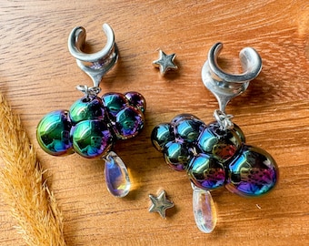 Pendientes colgantes de gota de nube de lluvia con efecto de aceite negro plateado de 2 g (6 mm) a 1 3/16 (30 mm) para medidores/tapones para los oídos